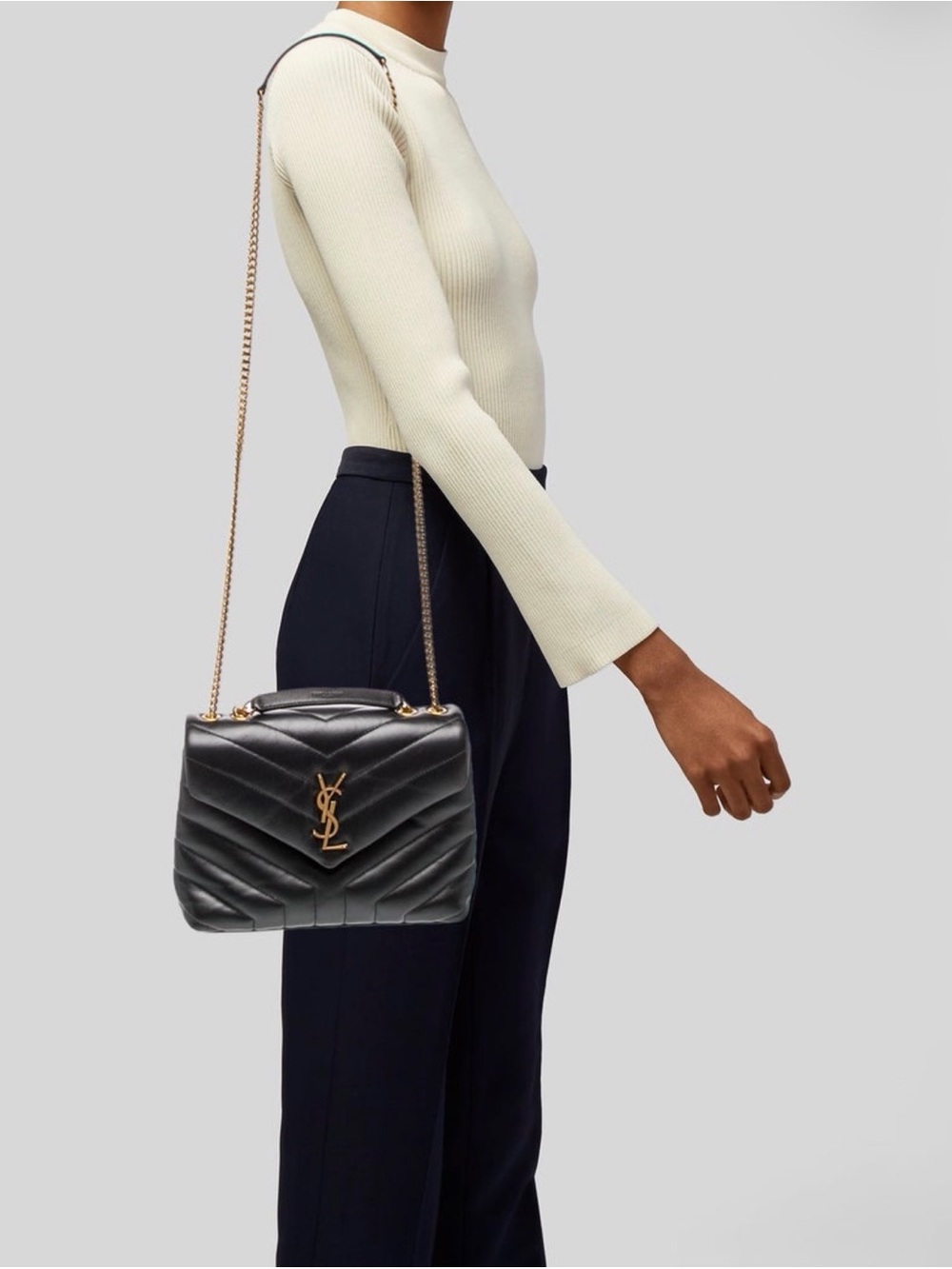Saint Laurent YSL Loulou Small Black Chevron Quilted Leather Bag Gold Hardware - Picture 4 of 14